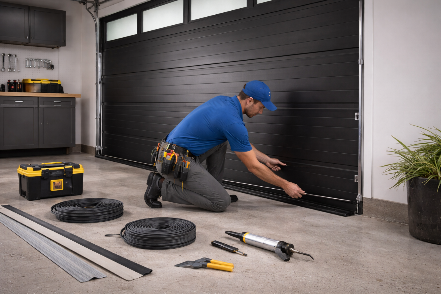 Garage door weatherstripping installation