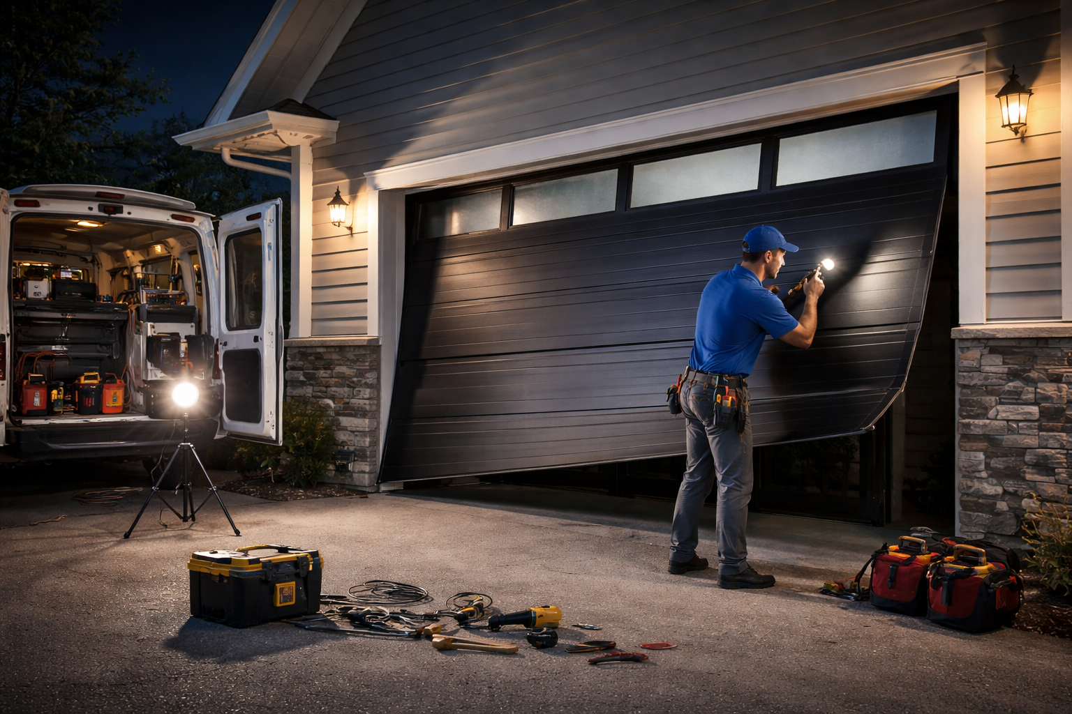 Emergency garage door repair at night