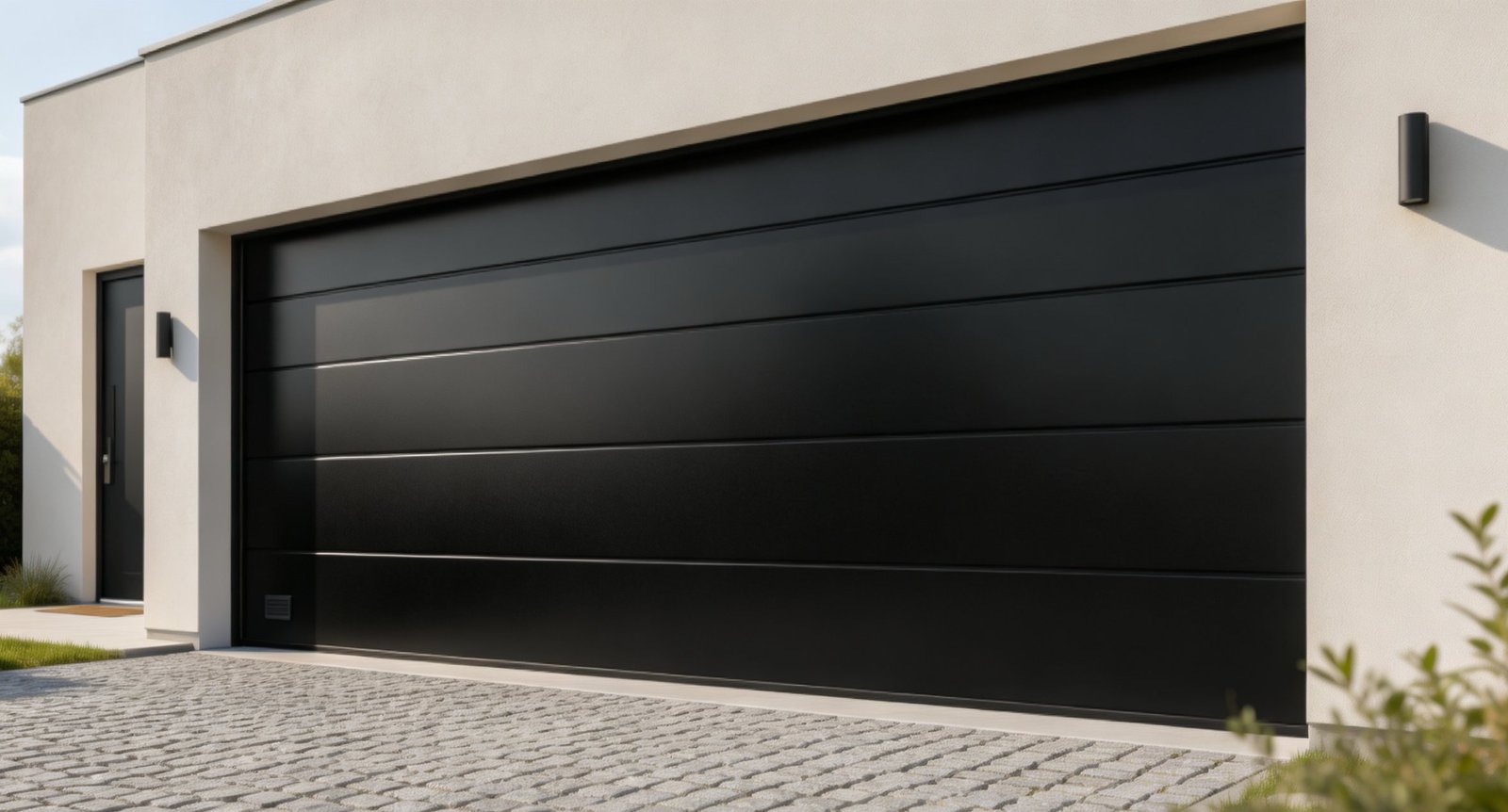 Technician repairing residential garage door